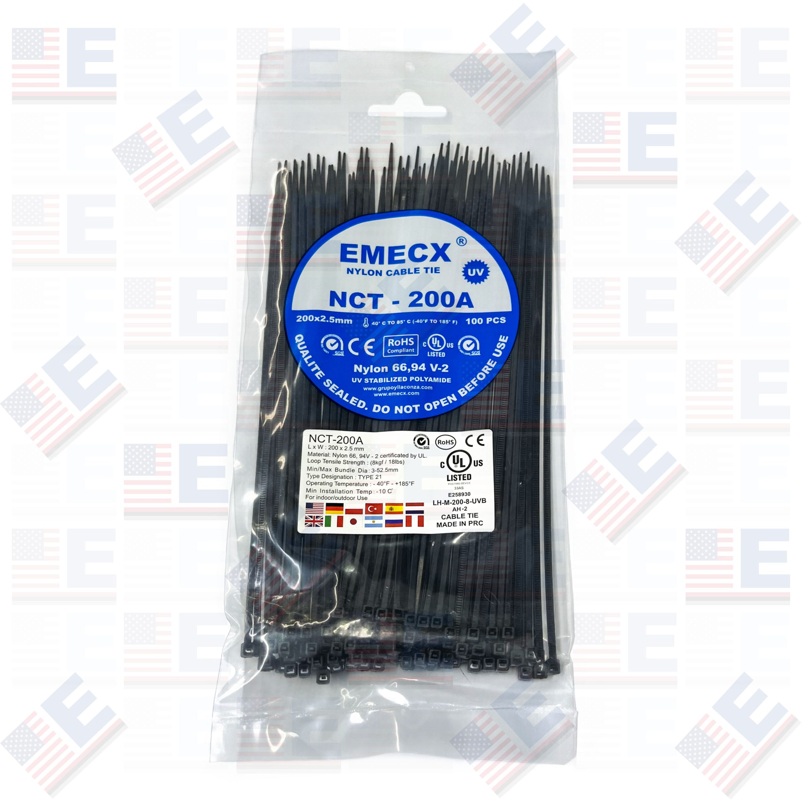 CINTILLO 200X2.5mm NEGRO – NYLON – UV