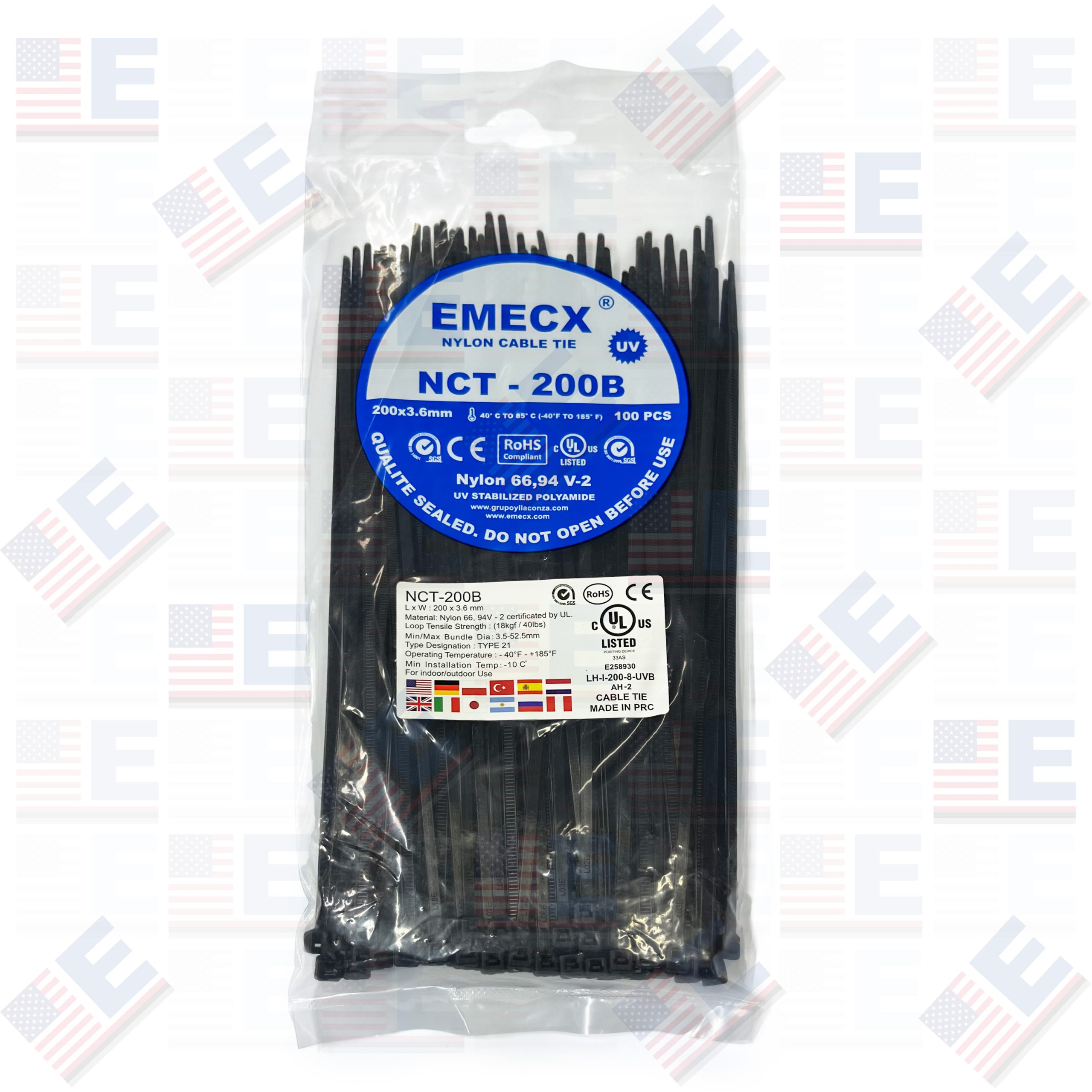 CINTILLO 200X3.6mm NEGRO – NYLON – UV