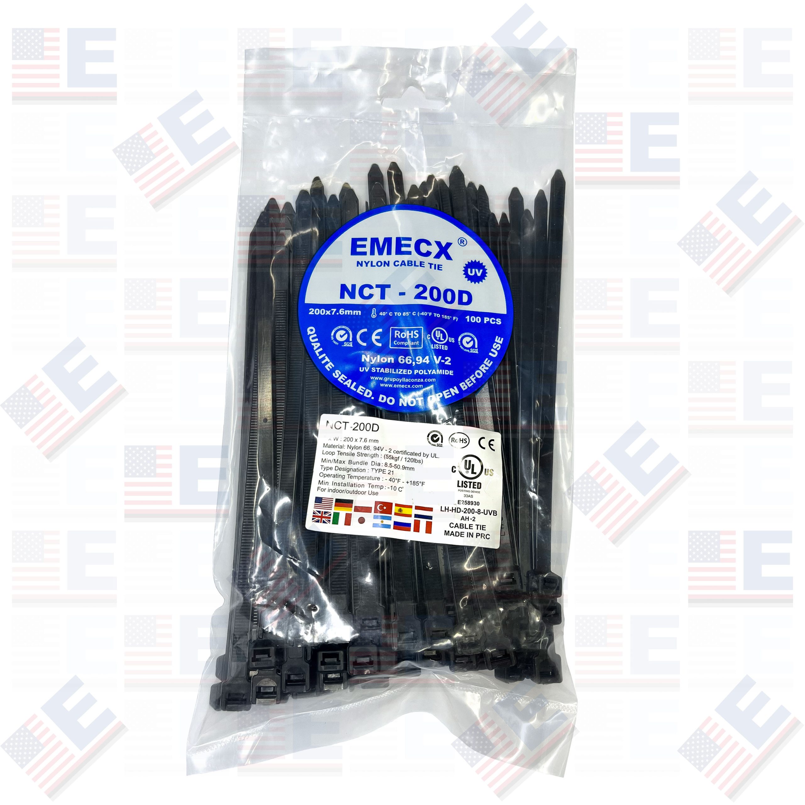 CINTILLO 200X7.6mm NEGRO – NYLON – UV